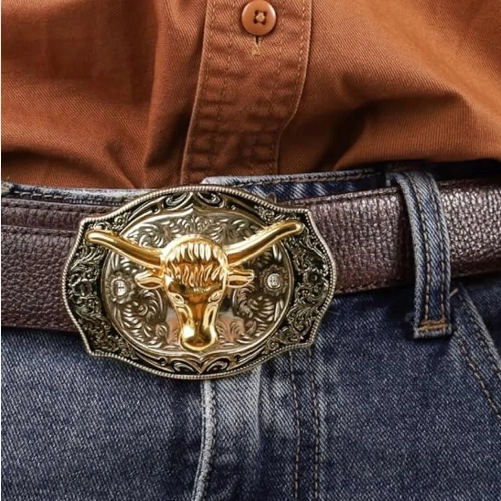 Vintage style Gold and Silver Bull Belt Buckle